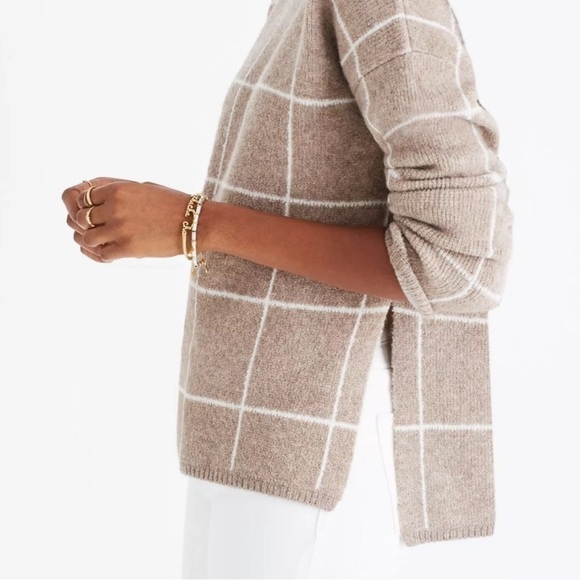 Madewell | Windowpane Wool Blend Neutral Turtleneck Sweater - Picture 7 of 14